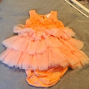 Adorable Peach Fancy Ruffled Baby Dress 12 to 18 Months